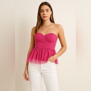 Simply Jules Strapless Pink Bikini Top Tulle Accent Sz M NWT